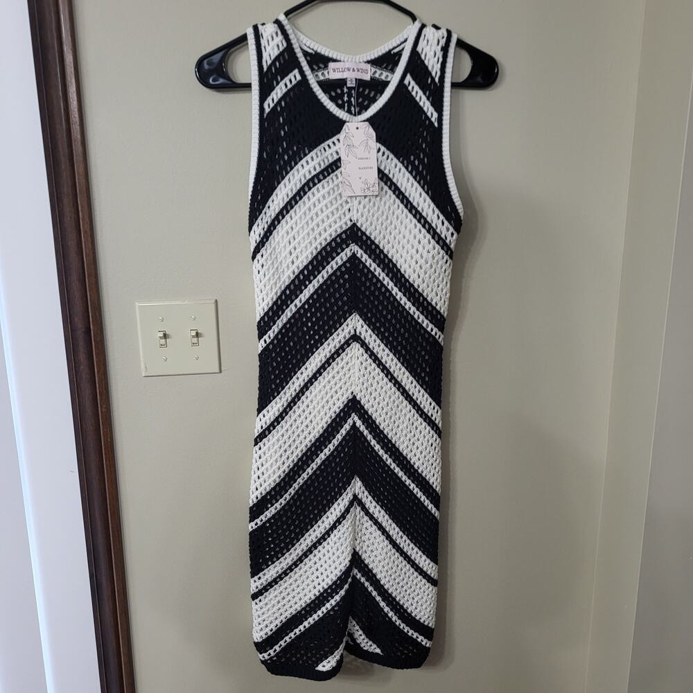 A2 Willow & Wind Crochet Black & White Sleeveless Dress NWT
